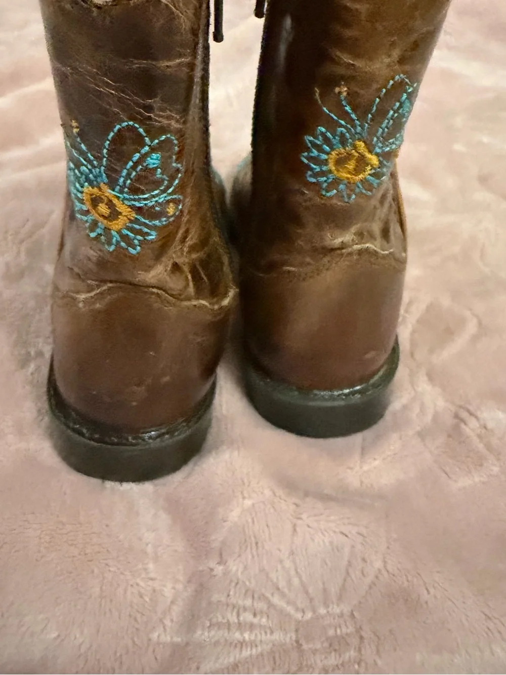 Shyanne Brown Leather Kids Floral Western Boots with Turquoise Accents
